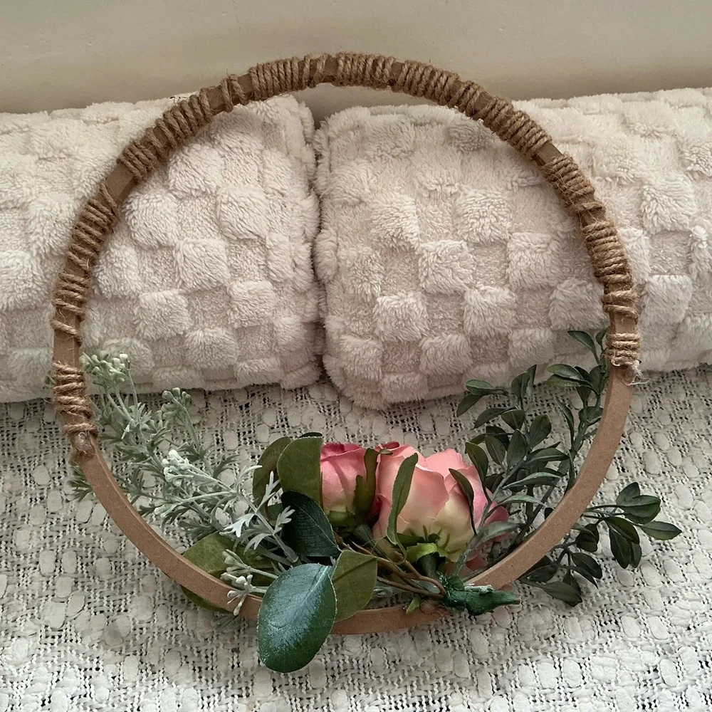 Rustic Floral Wreath with Pink and Green Accents